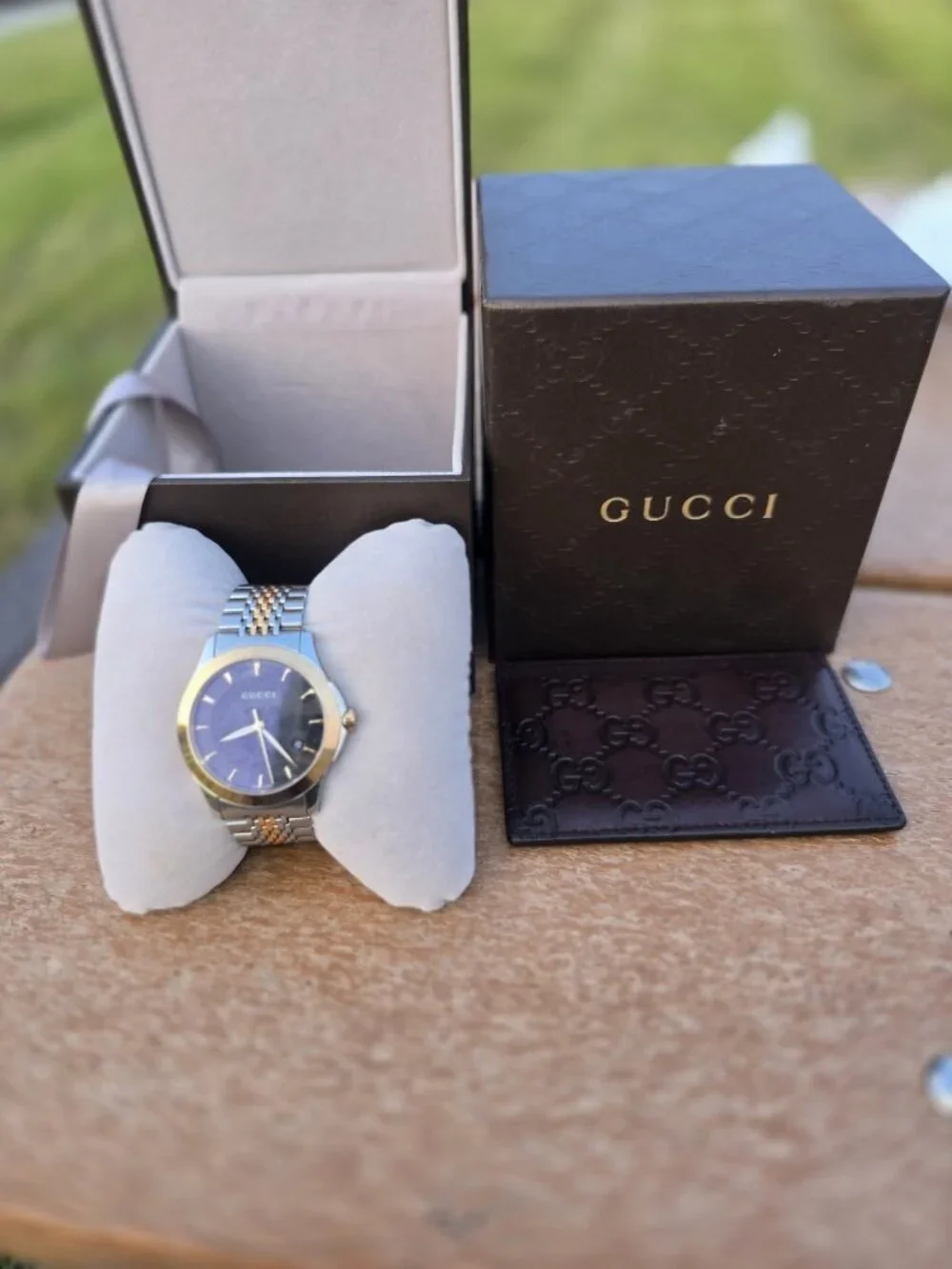 Gucci Black Two Tone Stainless Steel G-Timeless YA126410 Men's